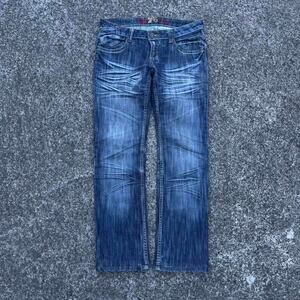 Crazy Washed Dark Denim Jeans 30x28 Slim Hedi Style Straight Slim Fit Wiskered